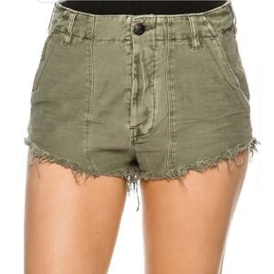 Free‎ People High Waisted Olive Green Cutoff Denim Shorts Size 4 Boho Festival